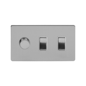 Soho Lighting Brushed Chrome 3 Gang Dimmer and Rocker Switch Combo (2-Way Intelligent Dimmer & 2 x 2-Way Light Switch)