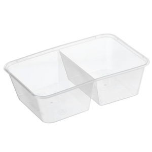 Genfac Rectangle Plastic Container 2 Compartment Natural 650ml - 50 / SLEEVE