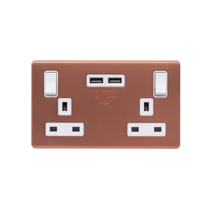 Lieber Brushed Copper  2 Gang 13A DP Socket with 2 x USB-A 4.8A