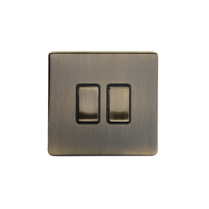 Soho Lighting Antique Brass 2 Gang Light Switch 2-Way 10A Black Inserts
