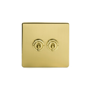 Soho Lighting Brushed Brass 2 Gang 2 Way Toggle Switch Screwless