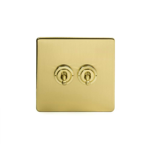 The Savoy Collection Brushed Brass 2 Gang 2 Way Toggle Switch Screwless