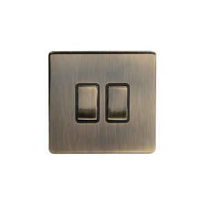 The Charterhouse Collection 2 Gang Intermediate Switch Black Ins 10A Screwless Antique Brass