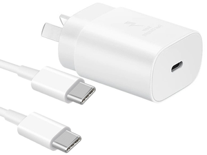 Genuine Samsung 25W USB-C Super Fast Charger with USB-C to USB-C cable - White