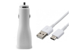 Samsung Adaptive Fast Charging Car Charger with USB-C to USB-A Cable - White