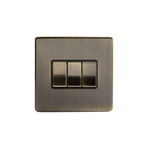 Soho Lighting Antique Brass 3 Gang 2 Way 10A Light Switch Black Insert
