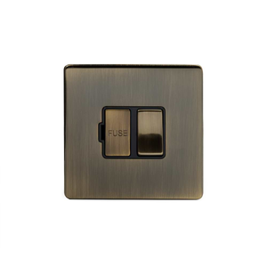 The Charterhouse Collection Switched Fused Connection Unit (FCU) 13A Double Pole Black Inserts Antique Brass