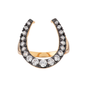 Gold & Black Horseshoe Ring With Clear Stones (P (UK))