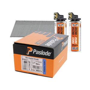 Paslode IM65A F16 1.6mm x 51mm Electro Galvanised Angled Brad Nails 300273 (2000 Pack & 2 Fuel Cells)
