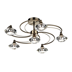 Dar LUT0675 Luther 6 Light Ceiling Light Antique Brass