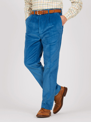 Royal Blue Pleated County Corduroy Pants