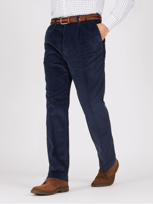 Navy Blue Pleated County Corduroy Pants