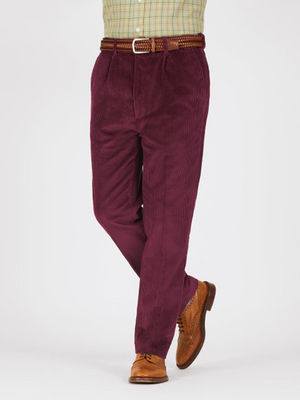 Burgundy Pleated County Corduroy Pants
