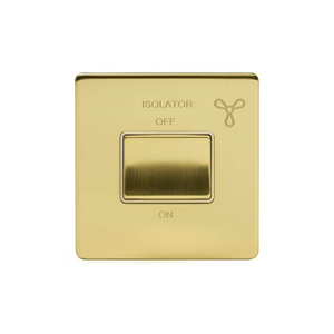 The Savoy Collection Brushed Brass 10A 1 Gang 1 Way 3-Pole Extractor Fan Isolator Switch Wht Ins Screwless
