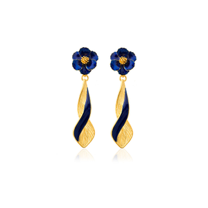 Navy Blue & Gold Infinity Drop Earrings