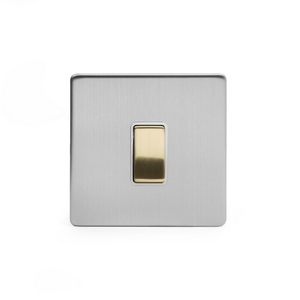 Soho Lighting Brushed Chrome & Brushed Brass 20A 1 Gang Intermediate Switch White Inserts Screwless