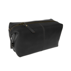 Classic Black Leather Wash Bag