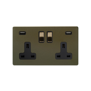 Soho Lighting Bronze 2 Gang 13A DP Socket with 2 x USB-A 4.8A