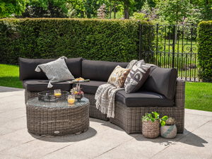 4 Piece Mayfair Curved Modular Rattan Garden Furniture Set with standard grey cushions