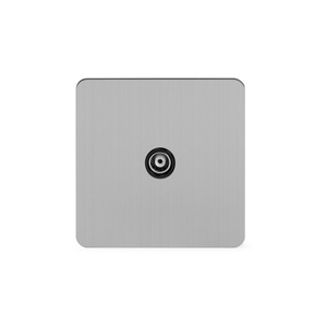 Soho Lighting Brushed Chrome Flat Plate 1 Gang TV Aerial Socket Blk Ins Screwless