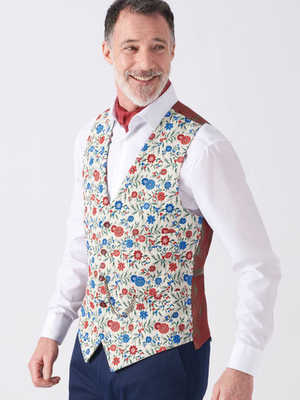 Blue Floral Brocade Vest