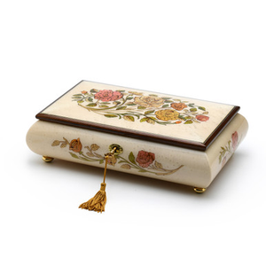 Handcrafted Bianco 30 Note Roses Inlay Musical Jewelry Box with Lock and Key