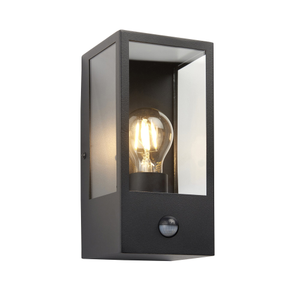 94995 Oxford PIR Outdoor 1 Light Wall Light Matt Black & Clear Glass