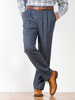 Blue Fine Donegal Tweed Pants