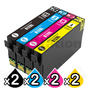 8 Pack Compatible for Epson 812XL (C13T05E192-C13T05E492) High Yield Ink Cartridge Combo [2BK,2C,2M,2Y]