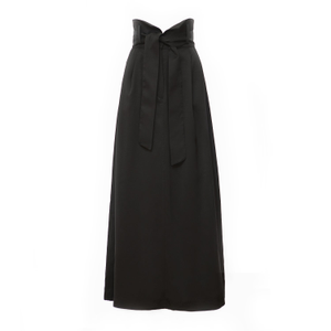 High Waist A-Line Black Long Skirt With Belt (XL)