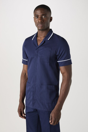 SJ Men's Collar Healthcare Tunic, Navy/White