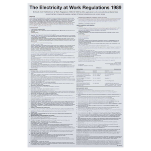 A2 "Electricity at Work Regulations 1989" Rigid PVC Poster