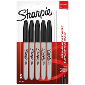 Sharpie Permanent Marker, Fine, Black (Pack of 5) 1986051