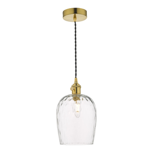 Dar HAD0140-03 Hadano 1 Light Pendant Natural Brass With Dimpled Glass Shade