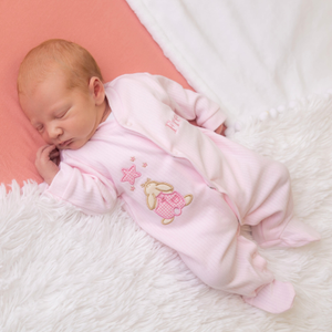 Pink 'Rabbit & Star' Ribbed Sleepsuit