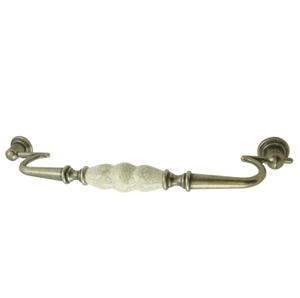 Nordic Ceramic/Metal Long Furniture Drop Pull Handle - 320mm - Cream Ceramic/Antique Pewter - Elite Knobs & Handles