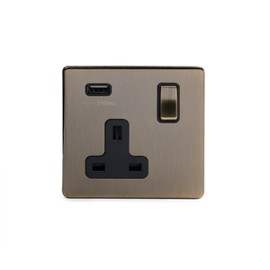 Soho Lighting Antique Brass 1 Gang 13A SP Socket with USB-A 2.1A