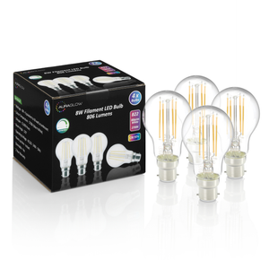 Auraglow 8W Filament LED B22 Bulb Warm White – Pack of 4