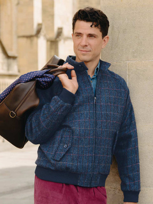 Navy Harris Tweed® Harrington Jacket