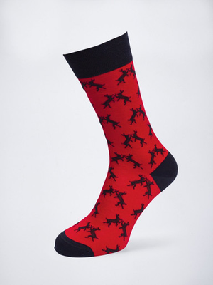 Red Mercerised Cotton Boxing Hares Socks
