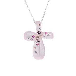Pink Bubble Cross With Swarovski Crystals