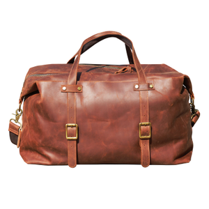 Large Genuine Leather Holdall - Brown