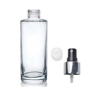 150ml Clear Glass Simplicity Bottle & 24mm Silver Atomiser Spray - Black & Silver