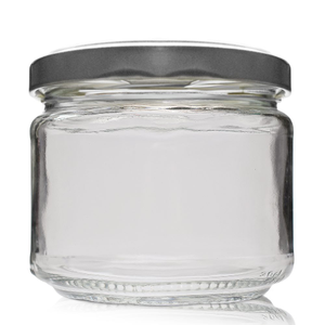 300ml Squat Clear Glass Food Jar & Twist-Off Lid - Silver