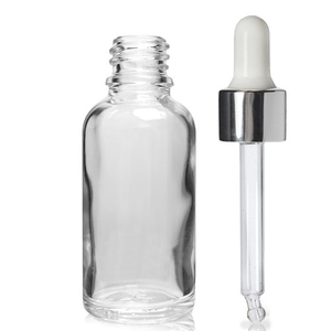 30ml Clear Glass Dropper Bottle & White/Sil Pipette