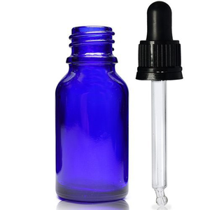15ml Blue Glass Dropper Bottle & Black T/E Glass Pipette