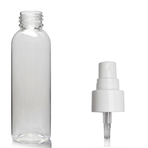 100ml Tall Clear PET Boston Bottle & White Atomiser Spray