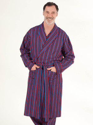 Navy & Red Cotton Club Stripe Robe