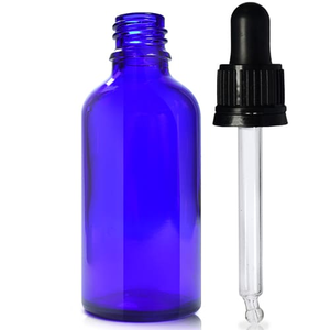 50ml Blue Glass Dropper Bottle & T/E Glass Pipette - Black
