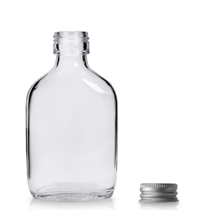 50ml 'Flask' Miniature Glass Bottle & 22mm Cap - Silver